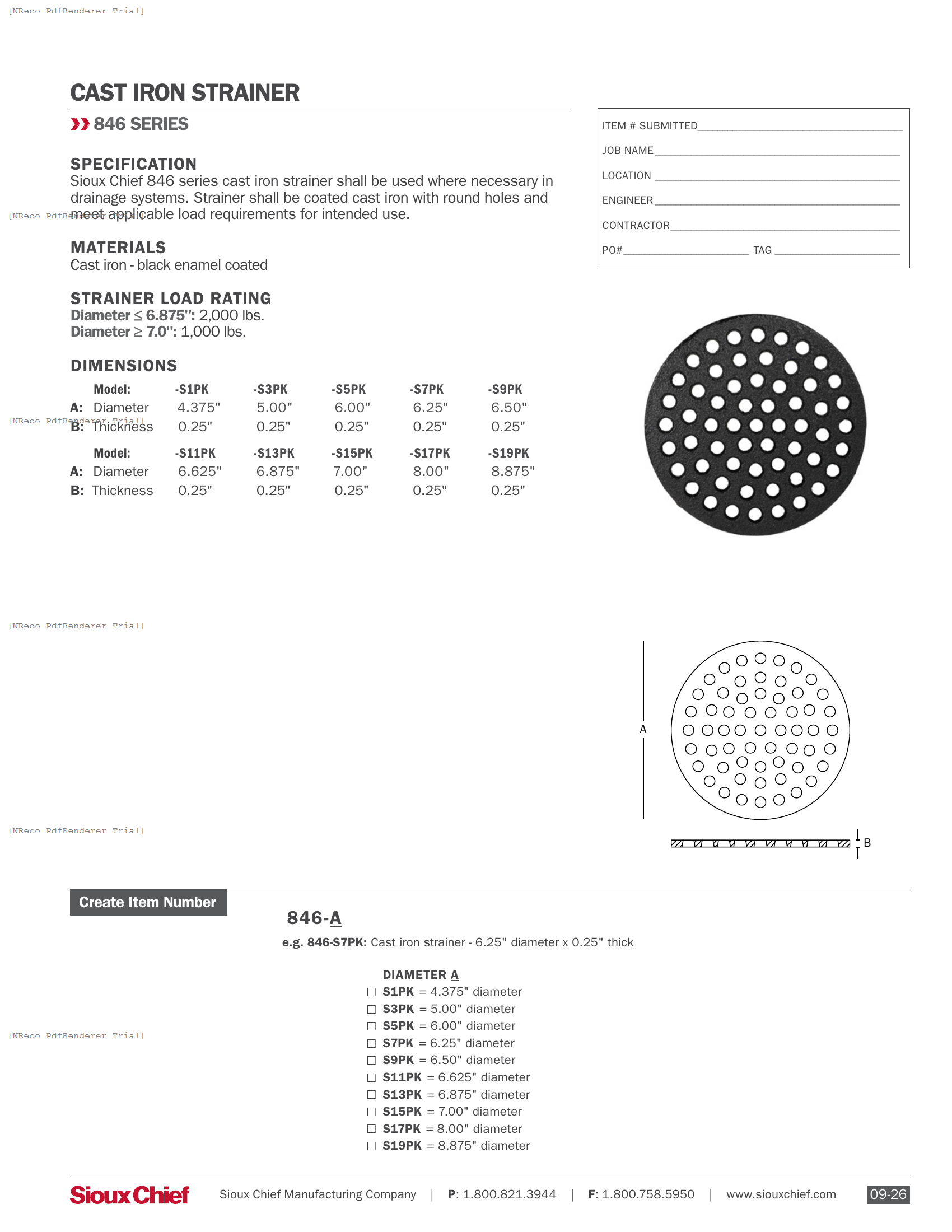 846 SERIES - CAST IRON STRAINERS - SPEC SHEET.PDF Specification Document
